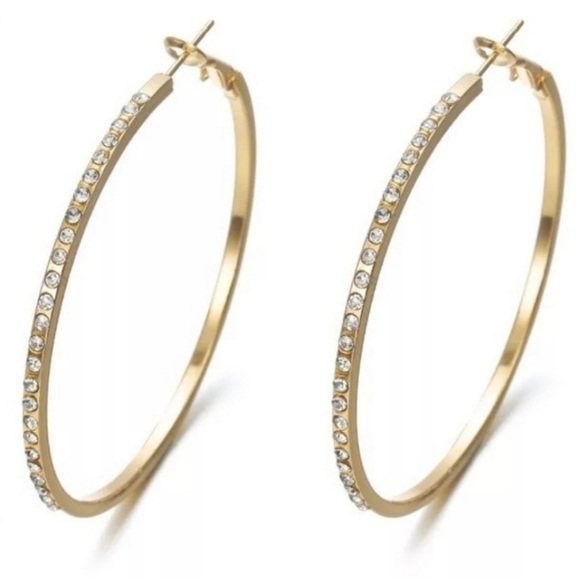 NWT RHINESTONE BIG HOOP EARRINGS - Picture 2 of 3